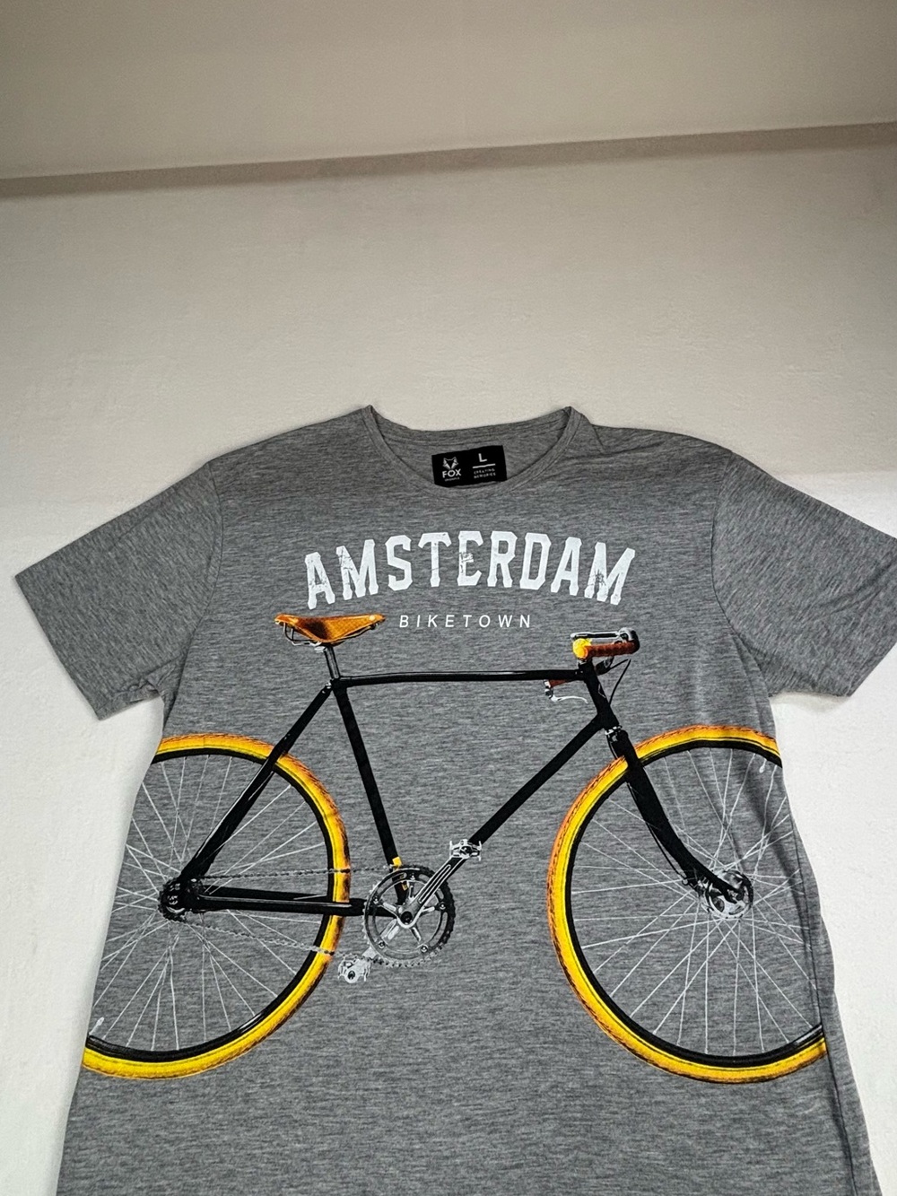 Fox Grey 'Amsterdam' Graphic Tee with Yellow Bike Accents